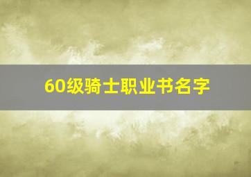 60级骑士职业书名字