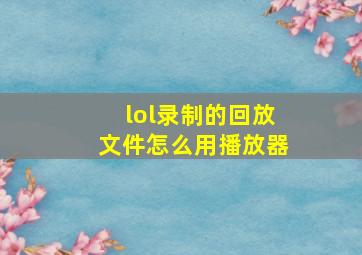 lol录制的回放文件怎么用播放器