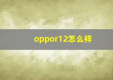 oppor12怎么样