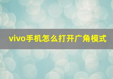 vivo手机怎么打开广角模式