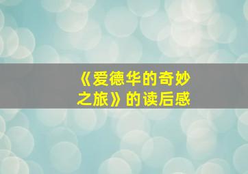 《爱德华的奇妙之旅》的读后感