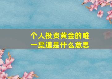 个人投资黄金的唯一渠道是什么意思