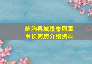 临朐县城投集团董事长简历介绍资料