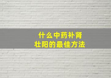 什么中药补肾壮阳的最佳方法