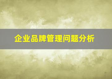 企业品牌管理问题分析