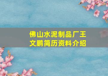 佛山水泥制品厂王文鹏简历资料介绍