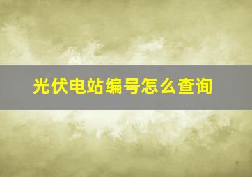 光伏电站编号怎么查询