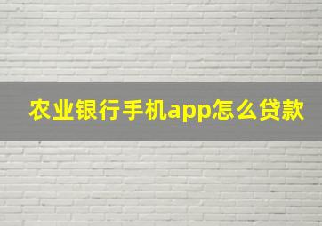 农业银行手机app怎么贷款