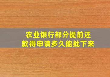 农业银行部分提前还款得申请多久能批下来