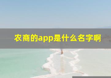 农商的app是什么名字啊