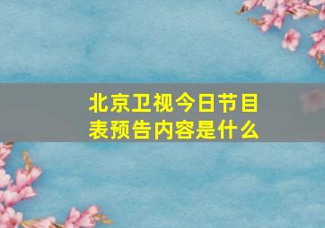 北京卫视今日节目表预告内容是什么