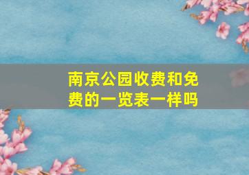 南京公园收费和免费的一览表一样吗