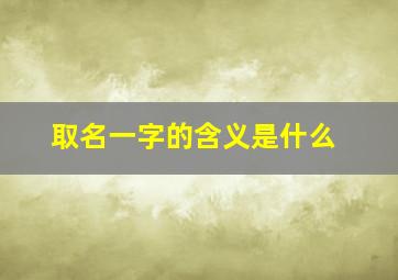 取名一字的含义是什么