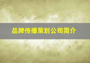 品牌传播策划公司简介