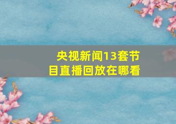 央视新闻13套节目直播回放在哪看