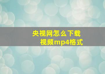 央视网怎么下载视频mp4格式