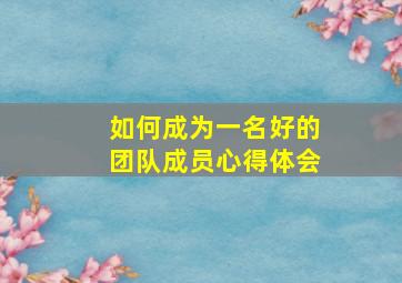 如何成为一名好的团队成员心得体会