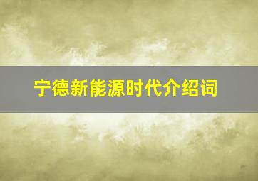 宁德新能源时代介绍词