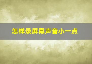 怎样录屏幕声音小一点