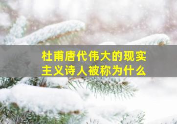 杜甫唐代伟大的现实主义诗人被称为什么