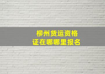 柳州货运资格证在哪哪里报名