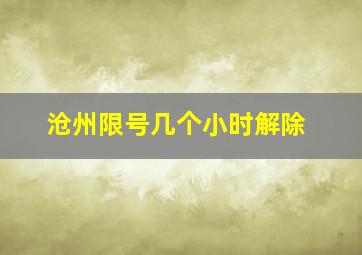 沧州限号几个小时解除