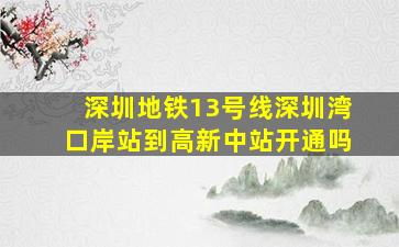 深圳地铁13号线深圳湾口岸站到高新中站开通吗