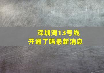 深圳湾13号线开通了吗最新消息