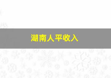 湖南人平收入