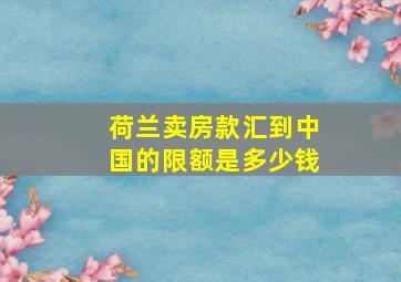 荷兰卖房款汇到中国的限额是多少钱