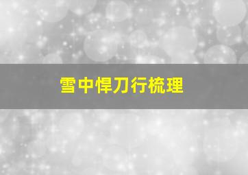 雪中悍刀行梳理