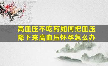 高血压不吃药如何把血压降下来高血压怀孕怎么办