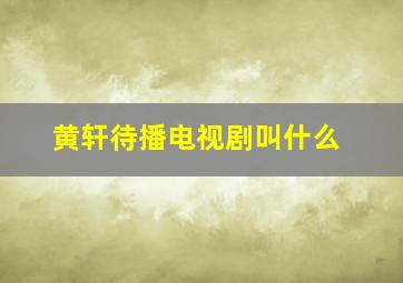 黄轩待播电视剧叫什么